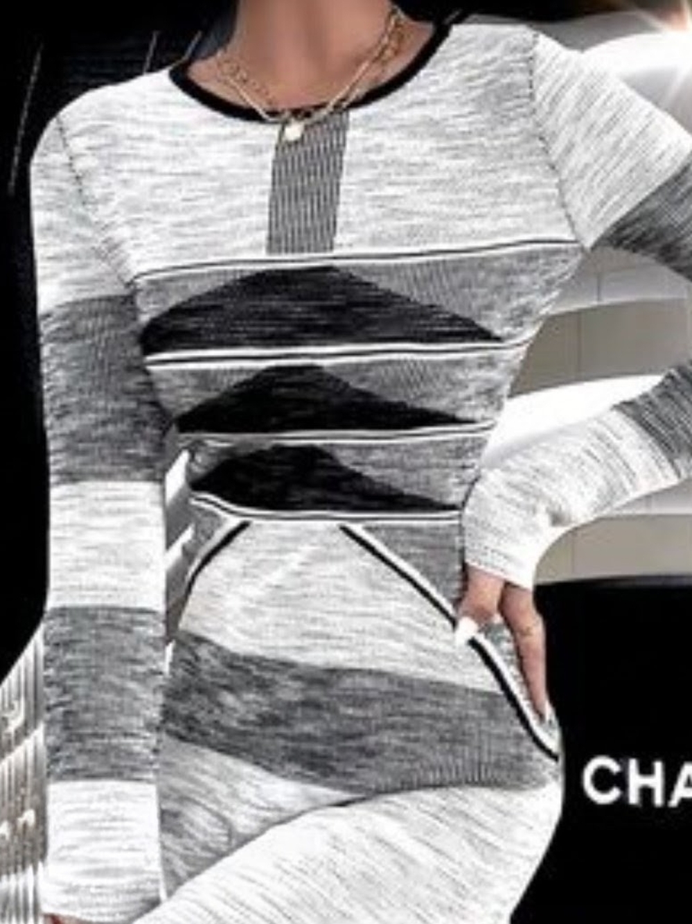 SHEIN Black and White Striped Knit Mini Dress